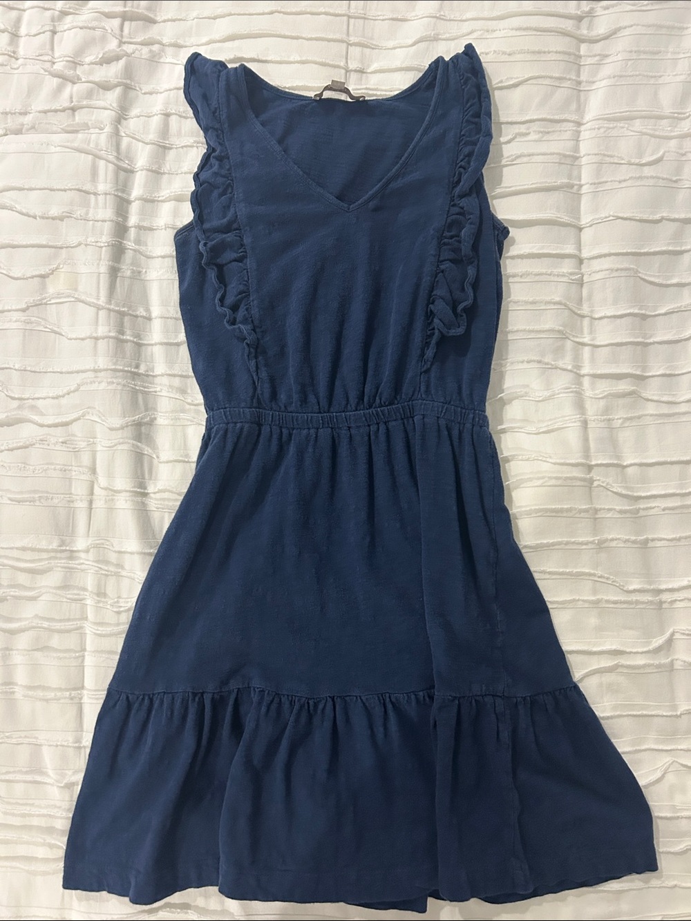 LOFT Navy Ruffle V-Neck Sleeveless Dress